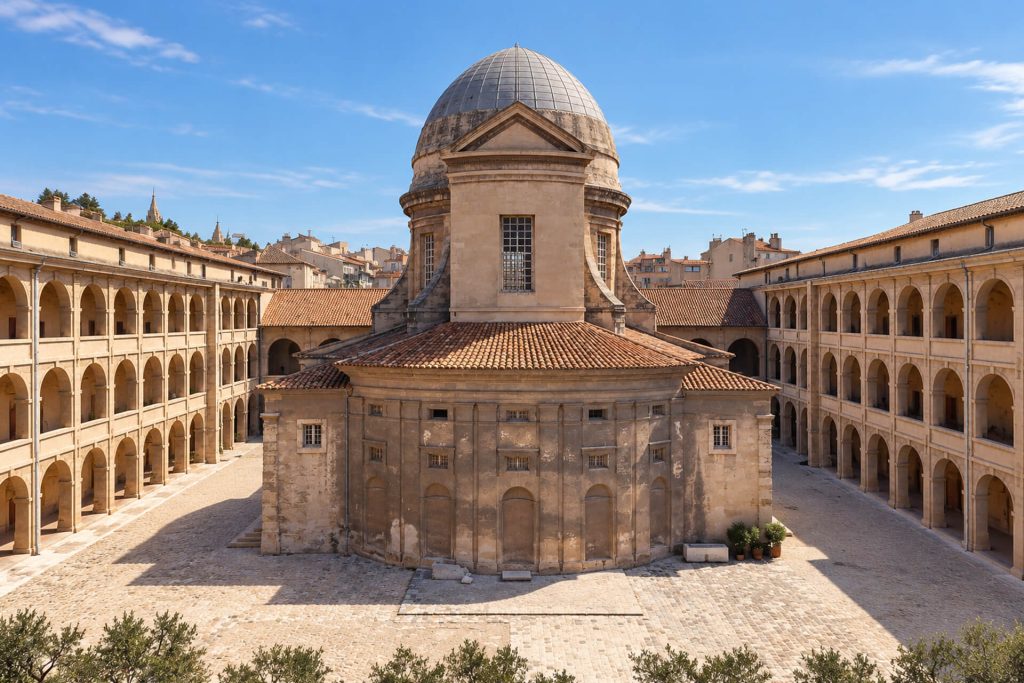 Cour de la Vieille Charité, sa chapelle à coupole ovale et ses galeries à arcades